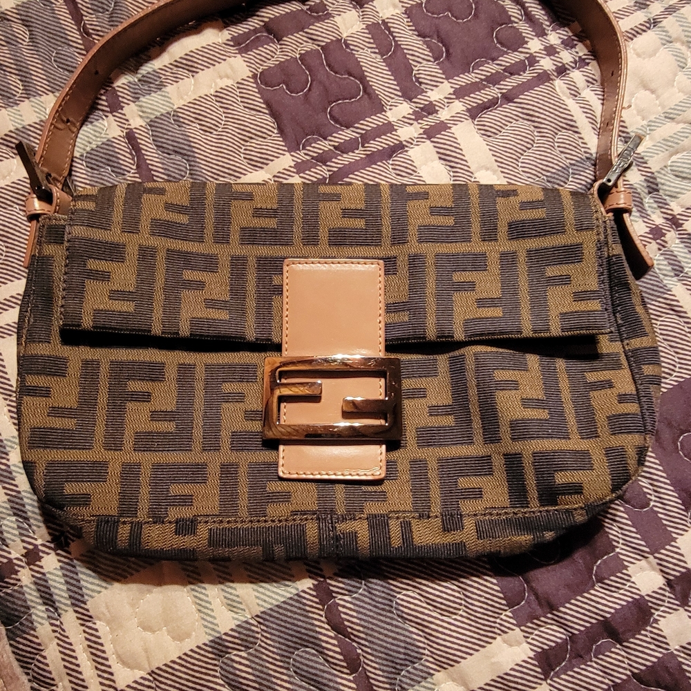 Authentic Vintage Fendi Brown and Tan Shoulder Bag with Iconic FF Monogram